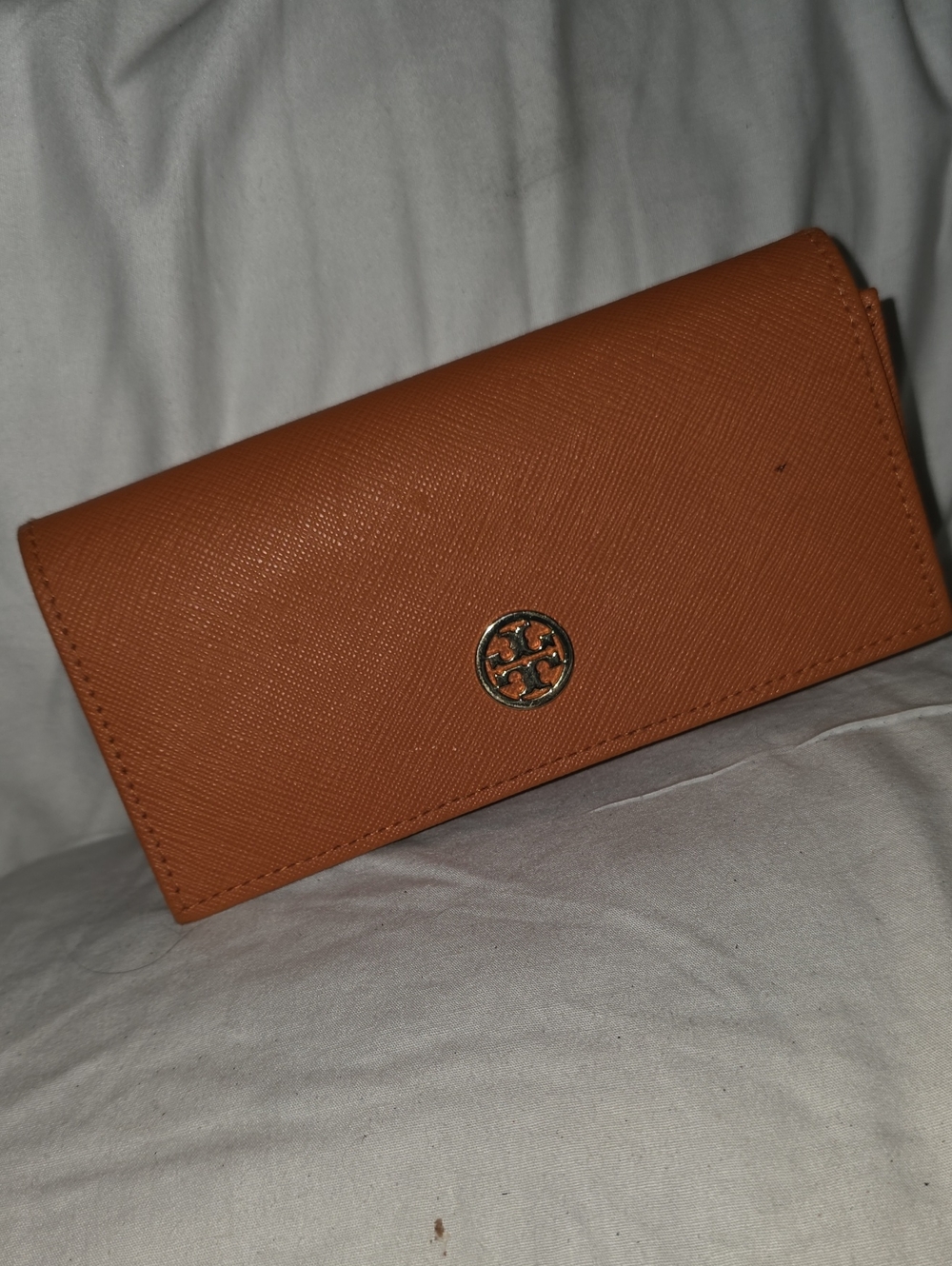 Tory Burch Burnt Orange Leather Continental Wallet with Logo Medallion
